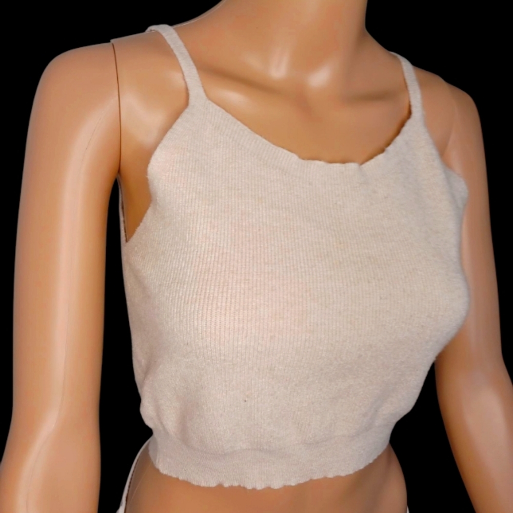 Women's Cream Knit Tank Crop Top